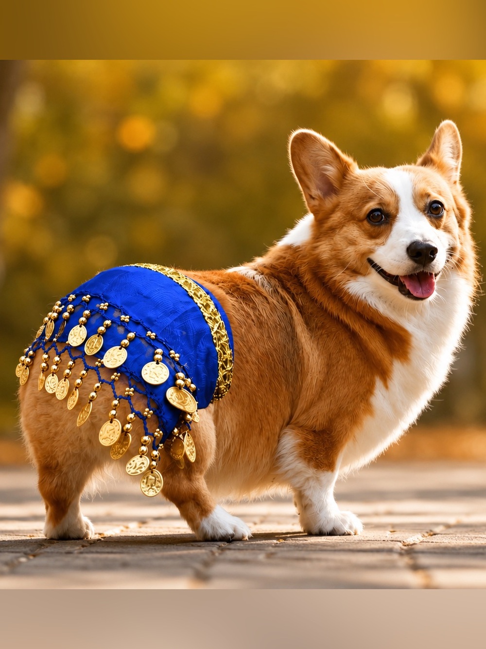 Blue Pet Belly Dance Coin Hip Scarf Costume Wrap